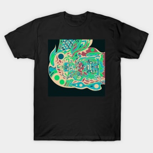 mister pakal the mexican mayan astronaut ecopop in space landscape art T-Shirt